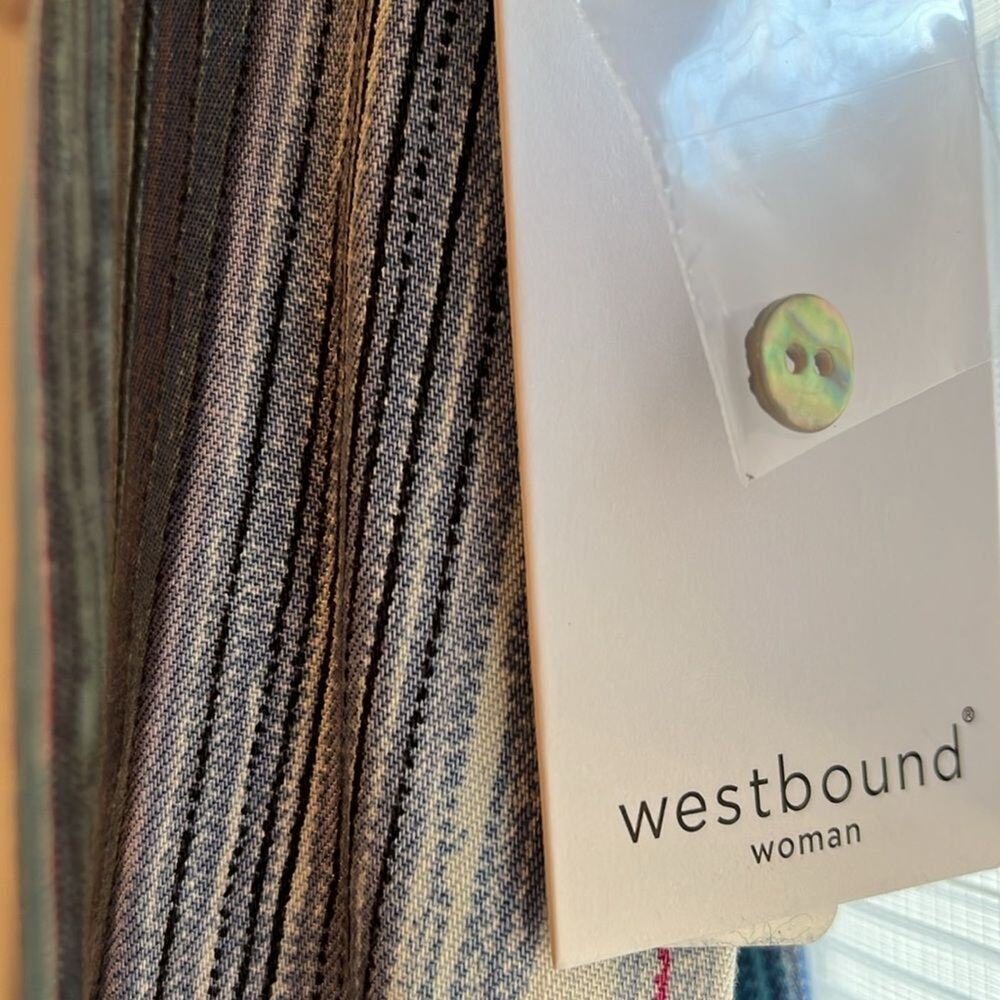 Westbound Stripe Woven Short Sleeve Y-Neck Button Front Top Size 2X - Picture 3 of 5